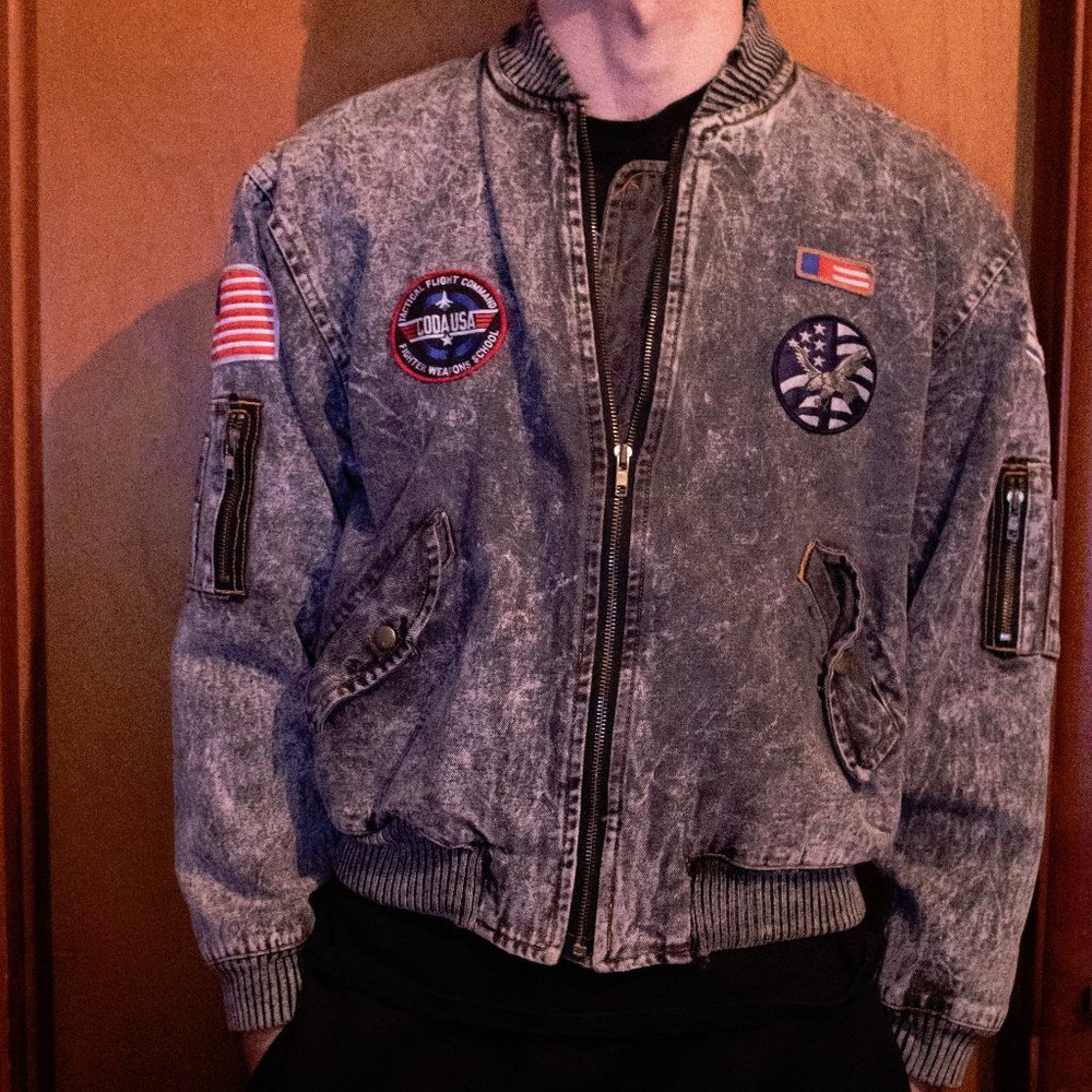 80s VTG CODA Tactical Flight Command Denim Bomber